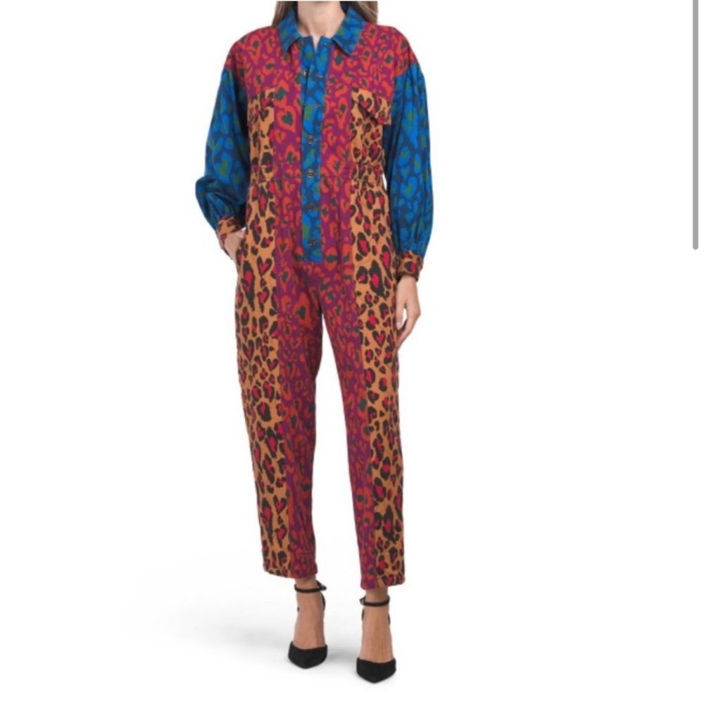 FARM RIO Leopard Mixed Animal Print Pop Jumpsuit